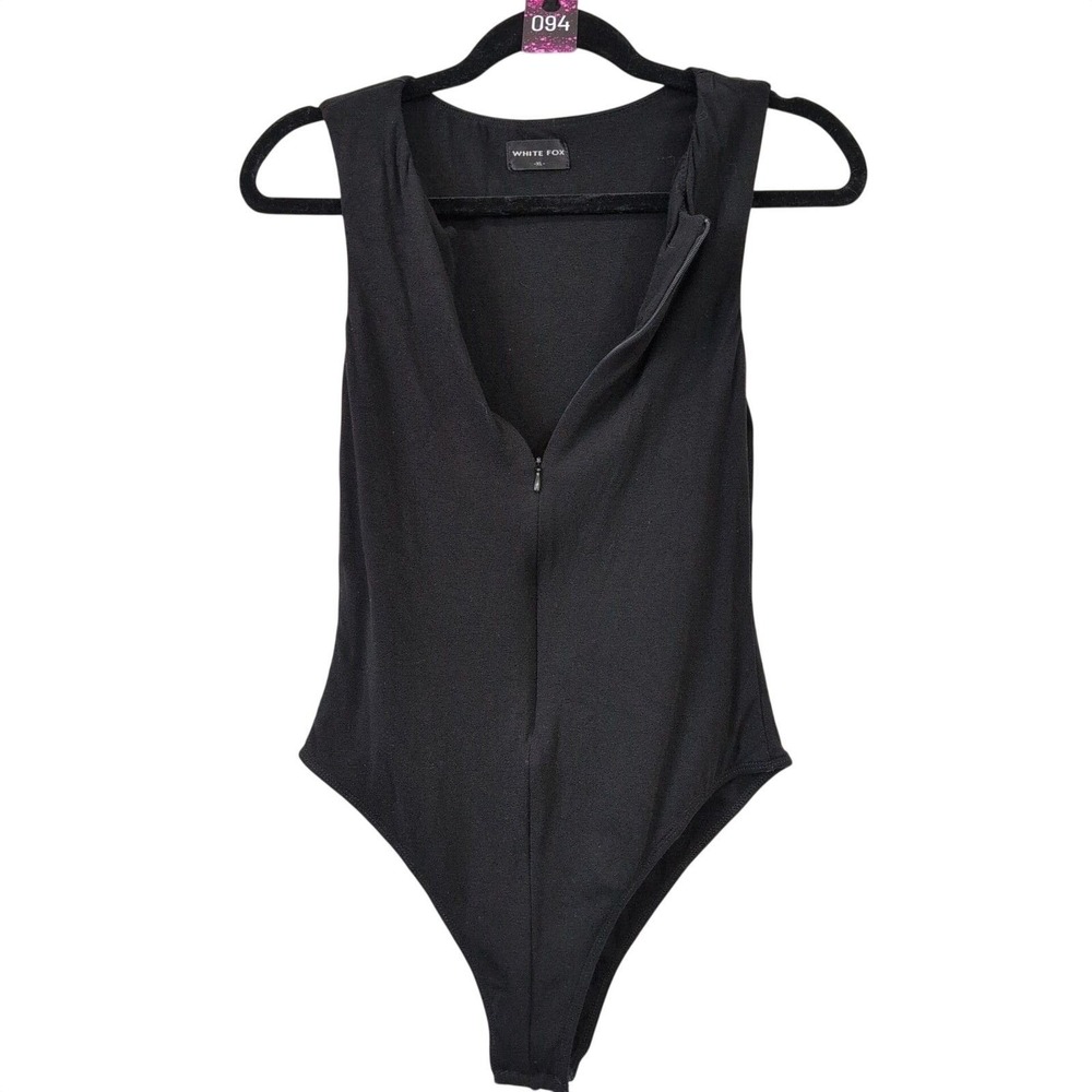 WHITE FOX Black Bodysuit XL Double Lined Capsule Wardrobe Solid Basic Staple